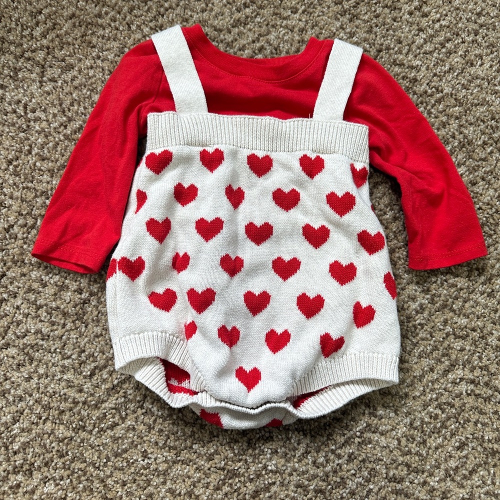Red and White Heart Pattern Baby Bubble Romper